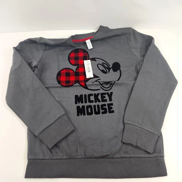 3 for $30! Joe Fresh Disney Kids Plaid  Mickey Mouse Sweatshirt Gray NWT - Picture 1 of 6